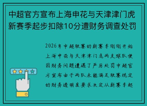 中超官方宣布上海申花与天津津门虎新赛季起步扣除10分遭财务调查处罚 中超官方宣布上海申花与天津津门虎新赛季起步扣除10分遭财务调查处罚