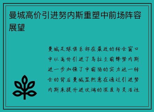 曼城高价引进努内斯重塑中前场阵容展望 曼城高价引进努内斯重塑中前场阵容展望